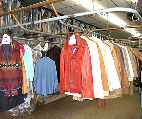 leather garments on a rack at LA Leather Cleaners
